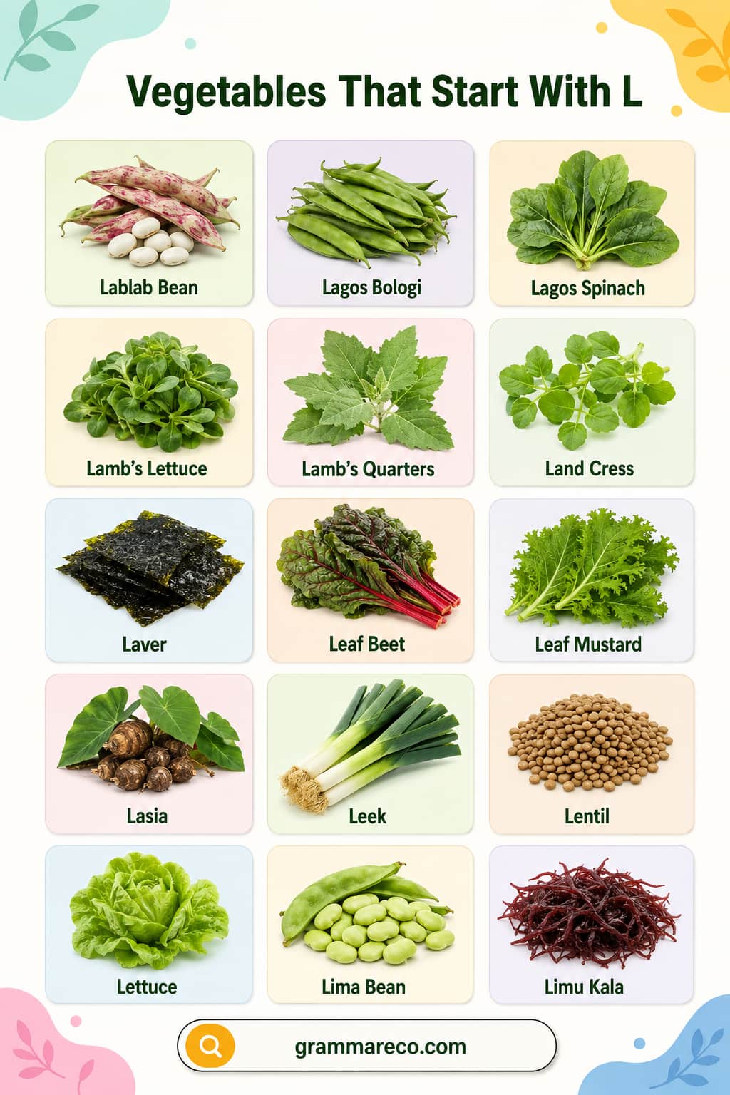 Pictures and Names of Vegetables that Start with L