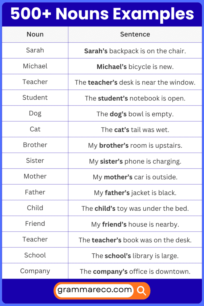 Possessive Nouns Example in Sentence